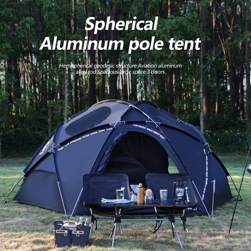 Outdoor Camping Blackened Hemispherical Tent Aluminum Pole Camping Round Rain Proof Sunscreen Tent