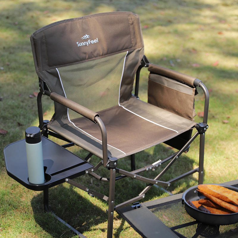 Sunnyfeel Outdoor Relax Steel Portable Lawn chair Director Chair Folding Camping Chair With Side Table