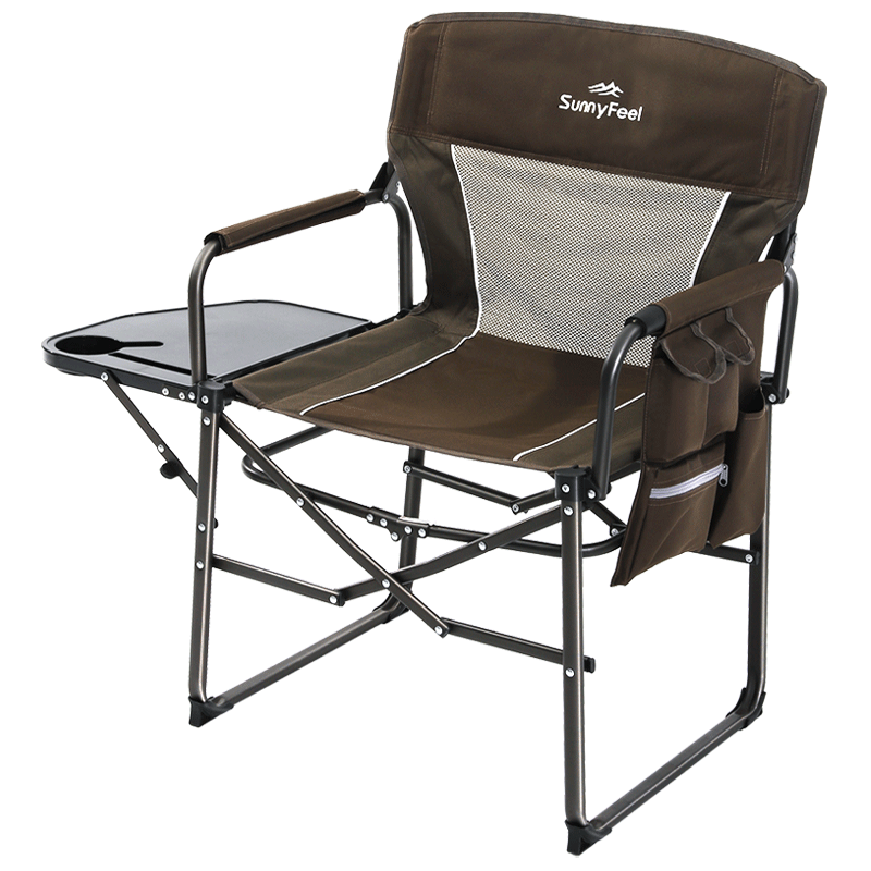 Sunnyfeel Outdoor Relax Steel Portable Lawn chair Director Chair Folding Camping Chair With Side Table