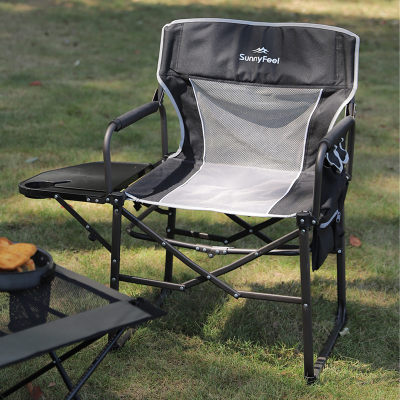 Sunnyfeel Outdoor Relax Steel Portable Lawn chair Director Chair Folding Camping Chair With Side Table