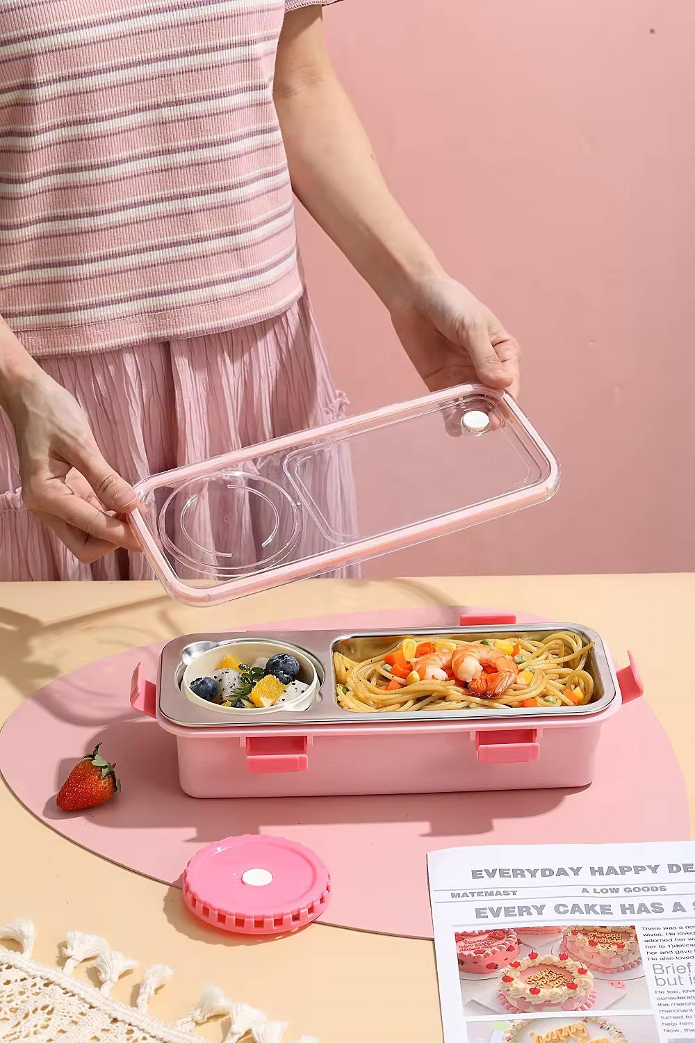 304 stainless steel lunch box with compartments bowl sealed lunch box working students lunch box household item