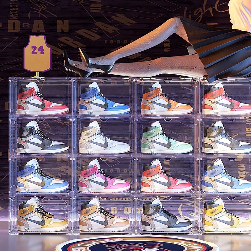 Hot Style Transparent Plastic Sneaker Stacking Shoe Box Front Acrylic Drawer Container Storage Shoe Box