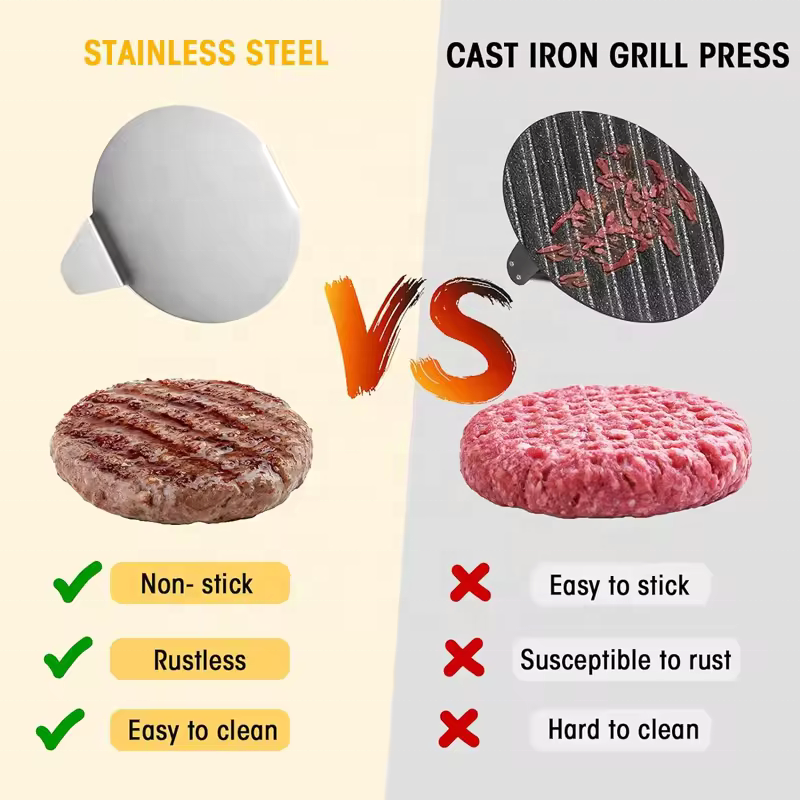 Stainless steel wooden handle circular hamburger meat press manual meat patty press kitchen tool meat press plate