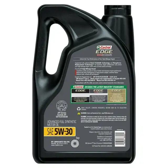 Castrol EDGE High Mileage 5W-30 Advanced Full Synthetic Motor Oil, 5 Quarts