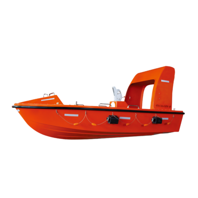 Totally enclosed lifeboat with gravity luffing arm type davit