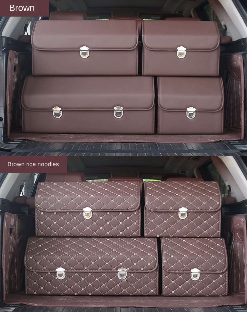 Large capacity brown foldable auto trunk organizer multi-functional with custom logo metal lock customized size car storage box