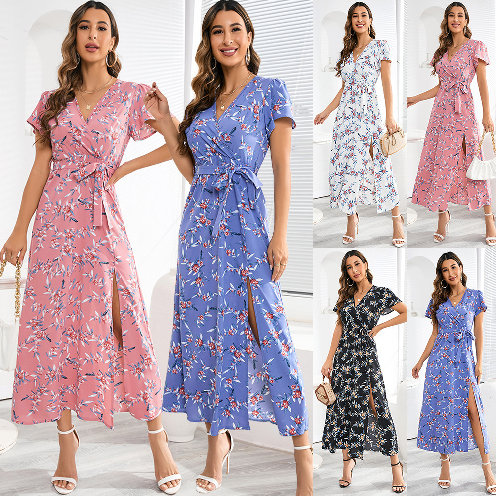 Custom printed flower long dress women casual vestido floral robes femmes a fleurs cicekli elbise abito floreale