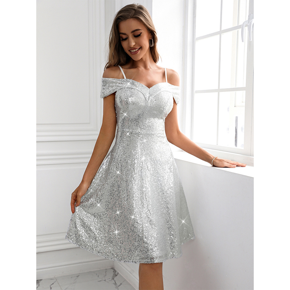 white sequin dress pronm strap dress kleid robe de soiree chic non dos nu vestido de fiesta de lentejuelas