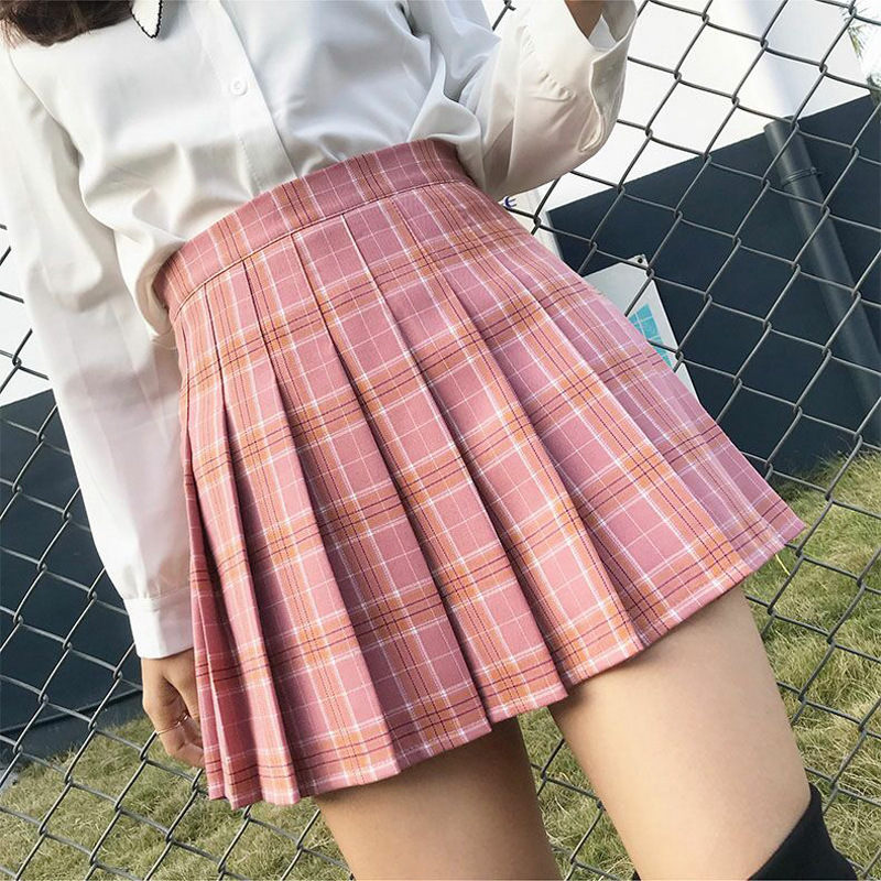 Dress Plaid Summer Women Skirt High Waist Stitching Student Pleated Skirts Women Cute Sweet Girls Dance Mini Skirt