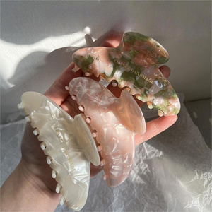 Qianjin Factory Custom LOGO Wholesale hot stamping French environmentally friendly cellulose acetate marble 11cm hair claw clip