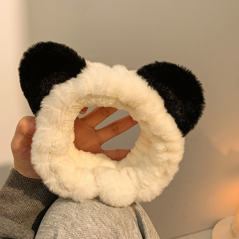 Wholesale cute cartoon plush panda headband for facial mask, wide-brimmed hairband for female Internet celebrity hair claws