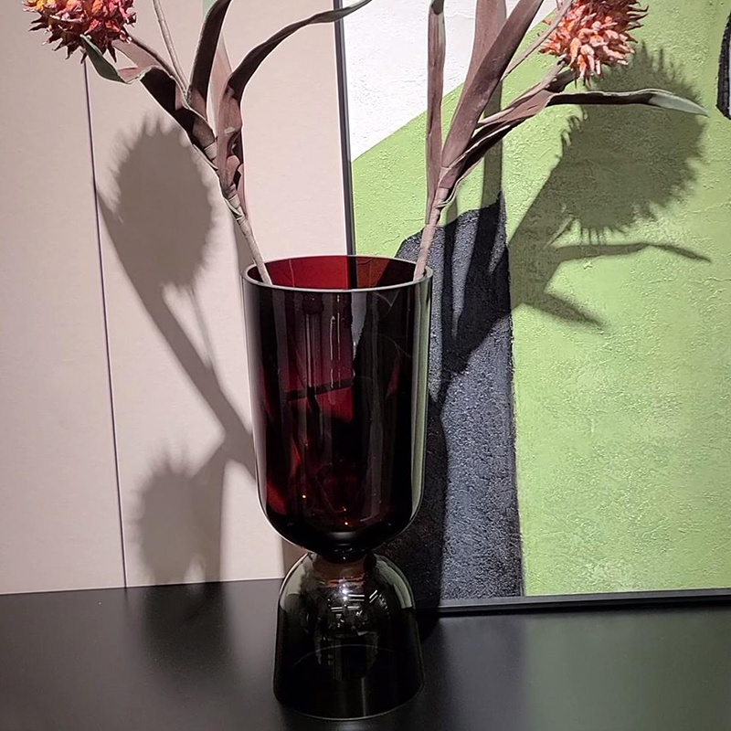 Custom made red long cylinder small glass vase round month cheap glass vases bulk