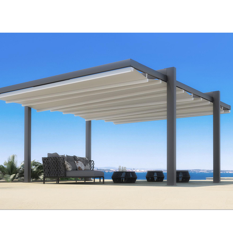 Motorized Retractable Canopy Awning with LED Light and Side Screen Waterproof PVC Awning