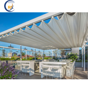 Motorized Retractable Canopy Awning with LED Light and Side Screen Waterproof PVC Awning