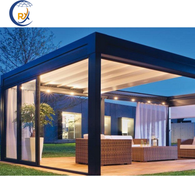 RGB Light Around Roof Modern Design Pergola Gazebo with Glass Door Outdoor Waterproof Motorized Louver Pergola