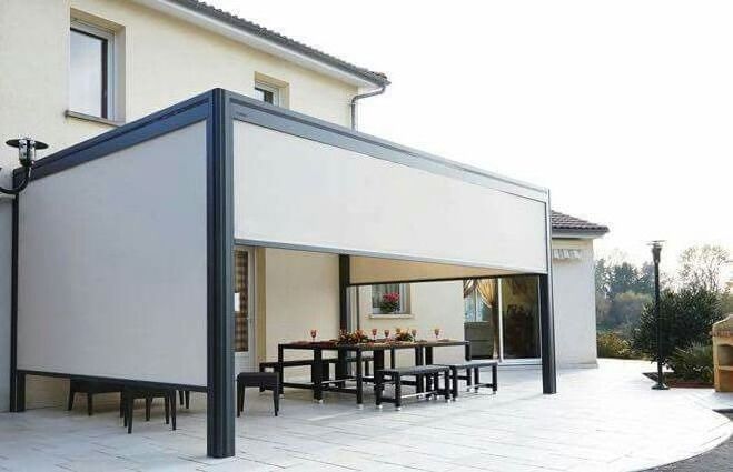 RGB Light Around Roof Modern Design Pergola Gazebo with Glass Door Outdoor Waterproof Motorized Louver Pergola