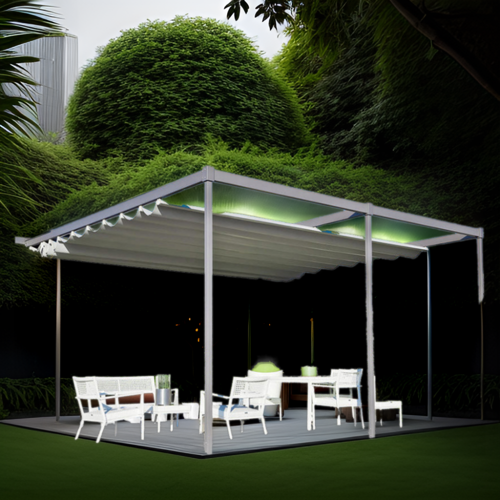 Modern Balcony Electric Pavilion with Retractable Roof Waterproof Awning for Outdoor Space