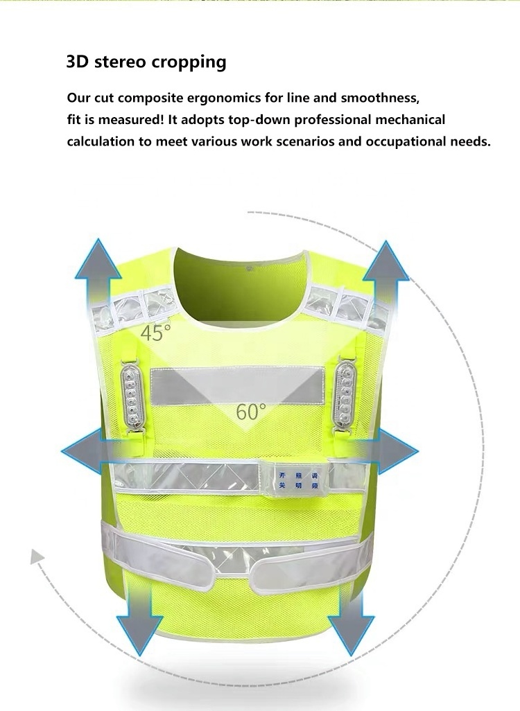 LED Reflective Vest Pullover flashing light Traffic Road Administration Work Clothing Custom Saftey Vests