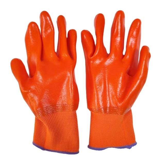 Rubber dipped safety working gloves pvc coated anti oil gloves