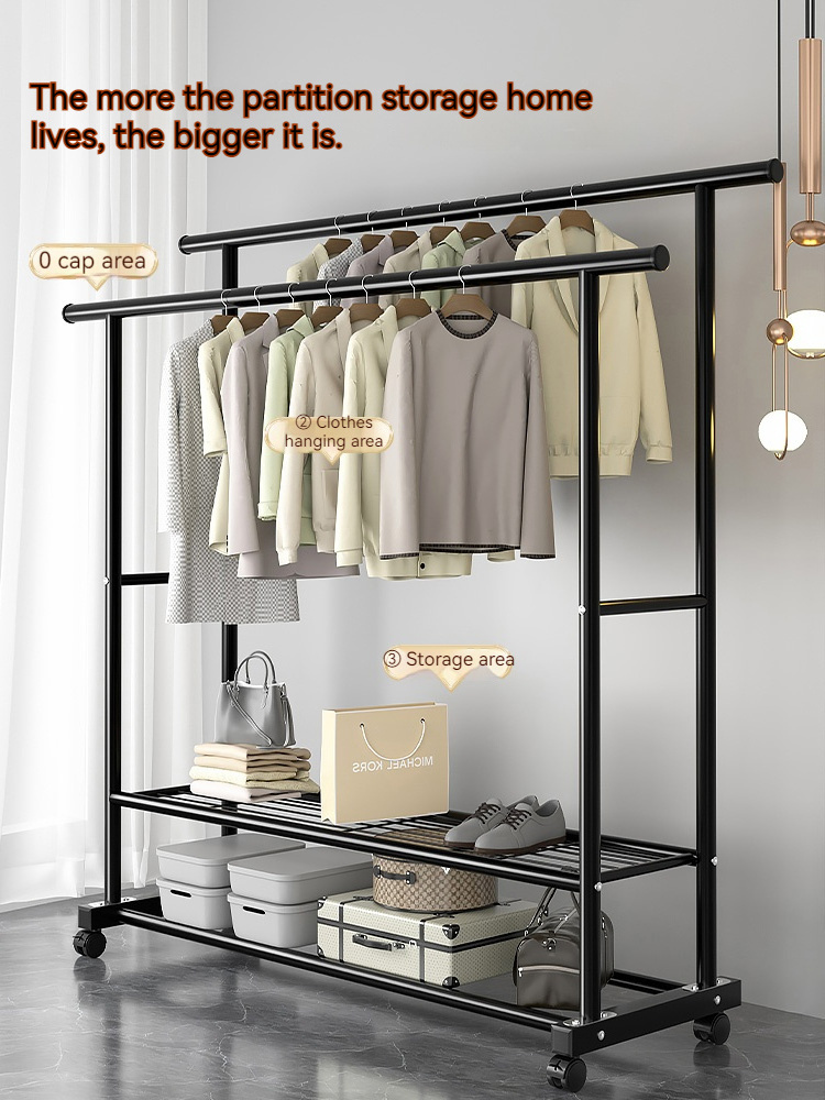 Double Pole Floor Drying Rack Balcony Folding Stainless Steel Home Furniture indoor Clothes Hanger Retractable Simple Coat Rack