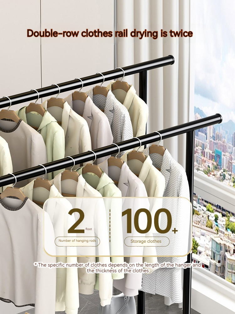 Double Pole Floor Drying Rack Balcony Folding Stainless Steel Home Furniture indoor Clothes Hanger Retractable Simple Coat Rack