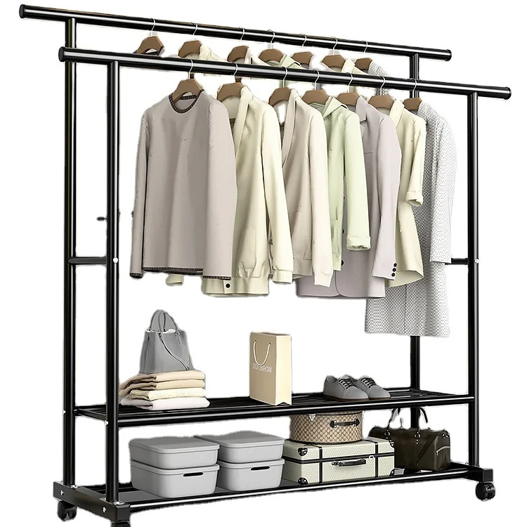 Double Pole Floor Drying Rack Balcony Folding Stainless Steel Home Furniture indoor Clothes Hanger Retractable Simple Coat Rack