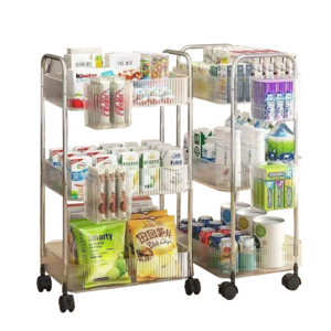 Transparent acrylic small cart storage rack, bedside snack rack, bedroom floor to floor movable cosmetic storage rack