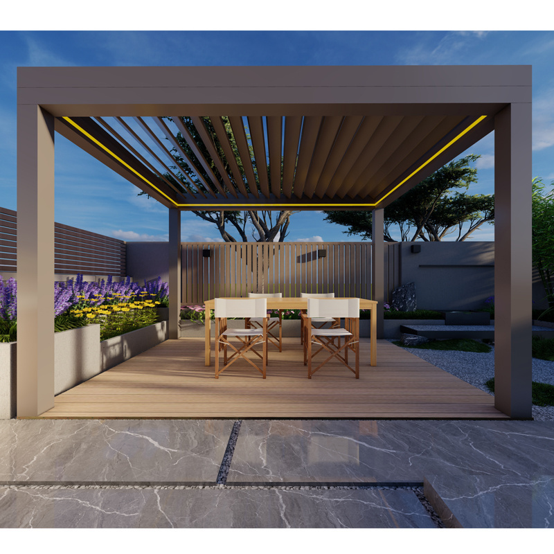 Customize Made Pergola Outdoor Aluminium Garden Sun Shades Modern Windproof Gazebo Pergola Louver Roof