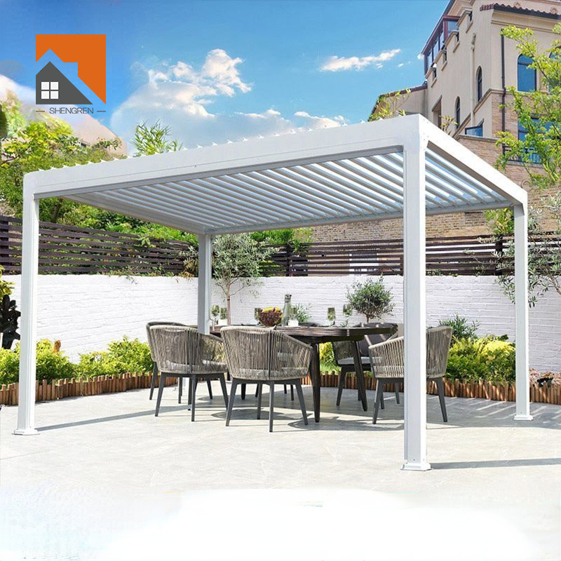 Outdoor Waterproof Metal Pergola Gazebos Aluminum Wall Mounted Patio Electric Heavy Louvred Roof Pergola