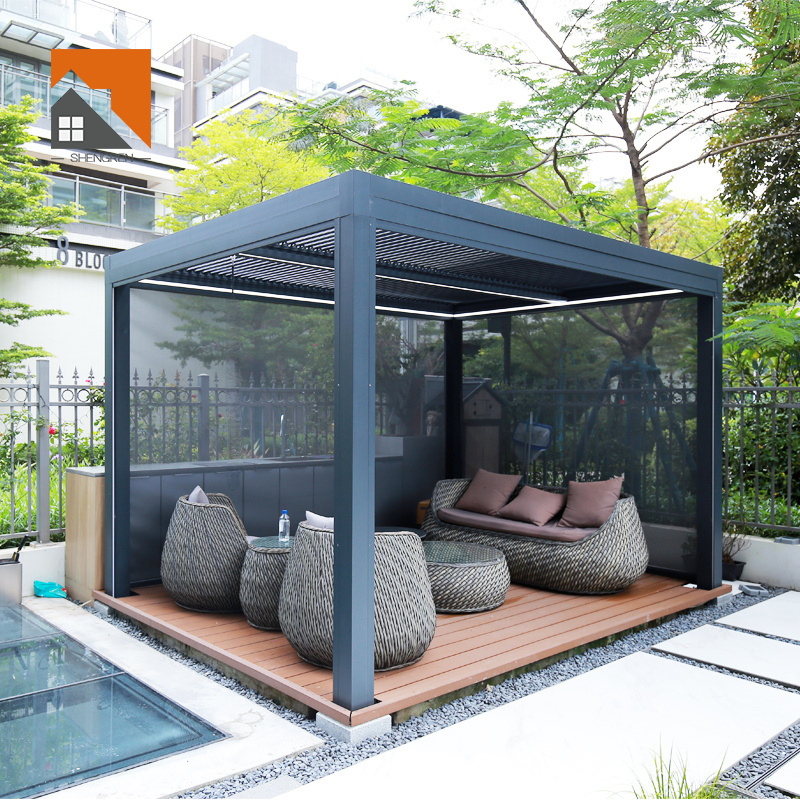 Outdoor Waterproof Metal Pergola Gazebos Aluminum Wall Mounted Patio Electric Heavy Louvred Roof Pergola