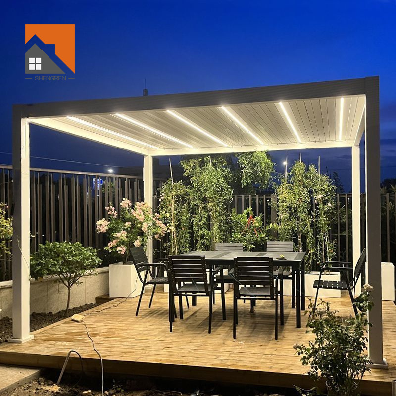 Waterproof Aluminium Pergola 3x3 4X4 3x4 4x6m Canopy Bioclimatic Pergola Rectangular Opening Roof Louver Gazebo