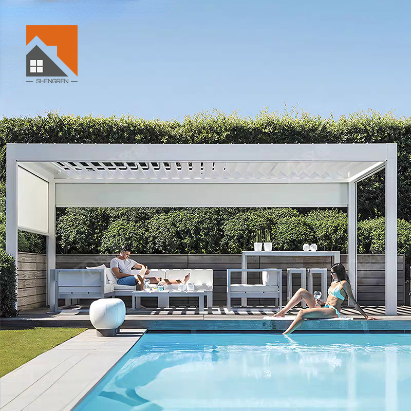 Modern Motorized Aluminum Pergola Louvre Roof Windproof Metal Vertical Blinds with Zip Screens Louvered Gazebo