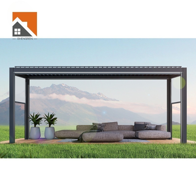 Waterproof Motorized Garden Aluminium Pergola Canopy Gazebo Adjustable Louvers Outdoor Pergola with Zip Screens