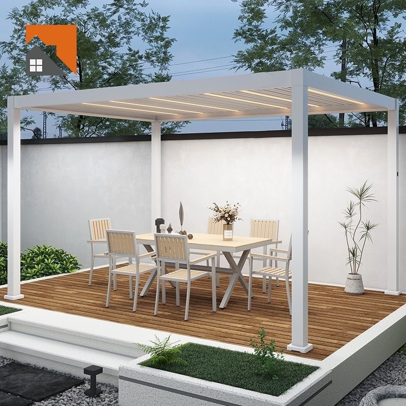 Garden Motorised Louvre Roof Pergola Outdoor Aluminium Waterproof Louver Roof Modern Aluminium Motorized Pergola Carport