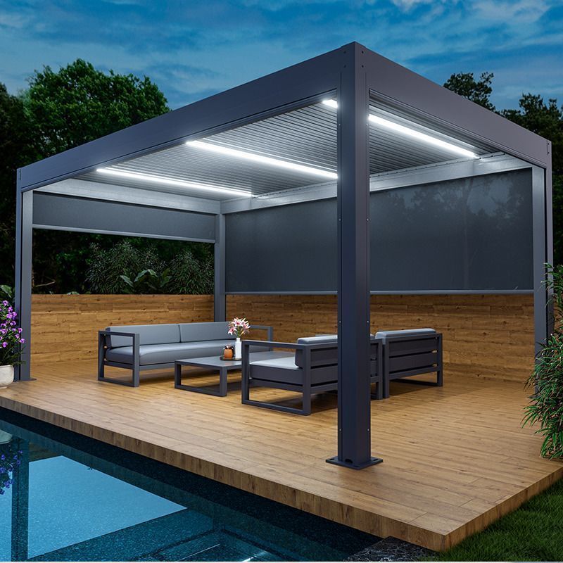 Patio Louvered Pergola Gazebo Outdoor Metal Gazebo Sun Shade Canopy with Adjustable Roof Pergola Bioclimatic