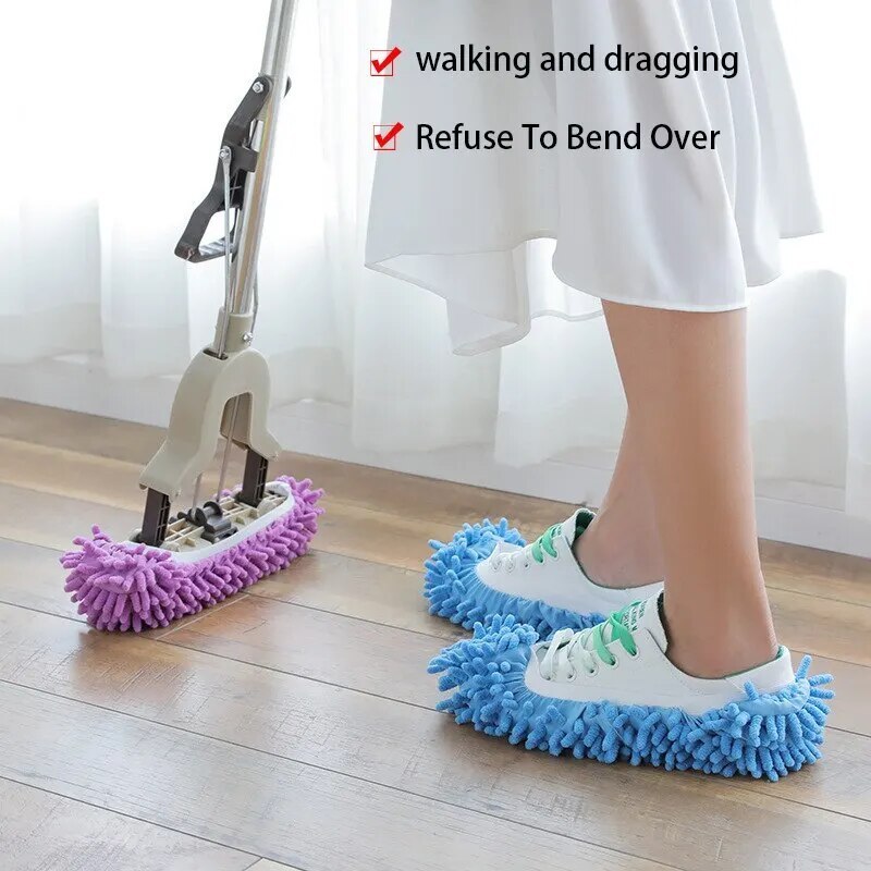 1Pair Dust Cleaner Grazing Slippers House Bathroom Floor Cleaning Mop Slipper Lazy Shoes Cover Chenille Duster Cloth