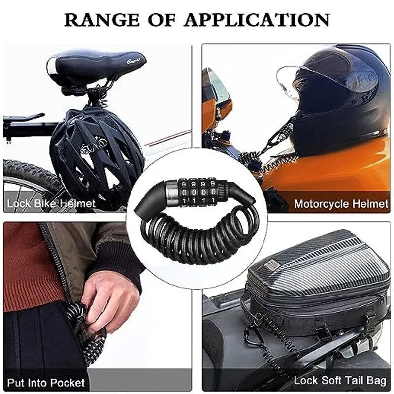 Motorcycle Helmet Cable Lock Password Combination Security Lock Retractable Luggage Lock with 4 Digit