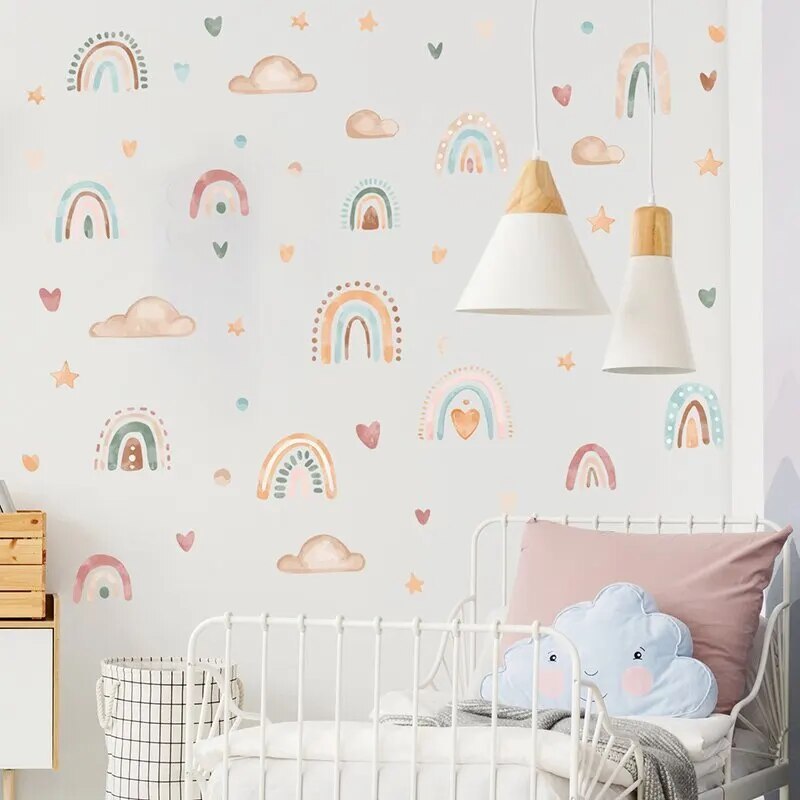 1PC Boho Colo Rainbow Cloud Star Wall Stickers for Waterproof Removable PVC Kids Room Kindergarten Home Decoration