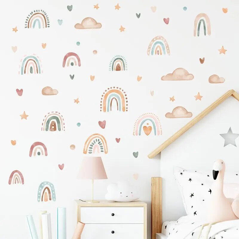 1PC Boho Colo Rainbow Cloud Star Wall Stickers for Waterproof Removable PVC Kids Room Kindergarten Home Decoration