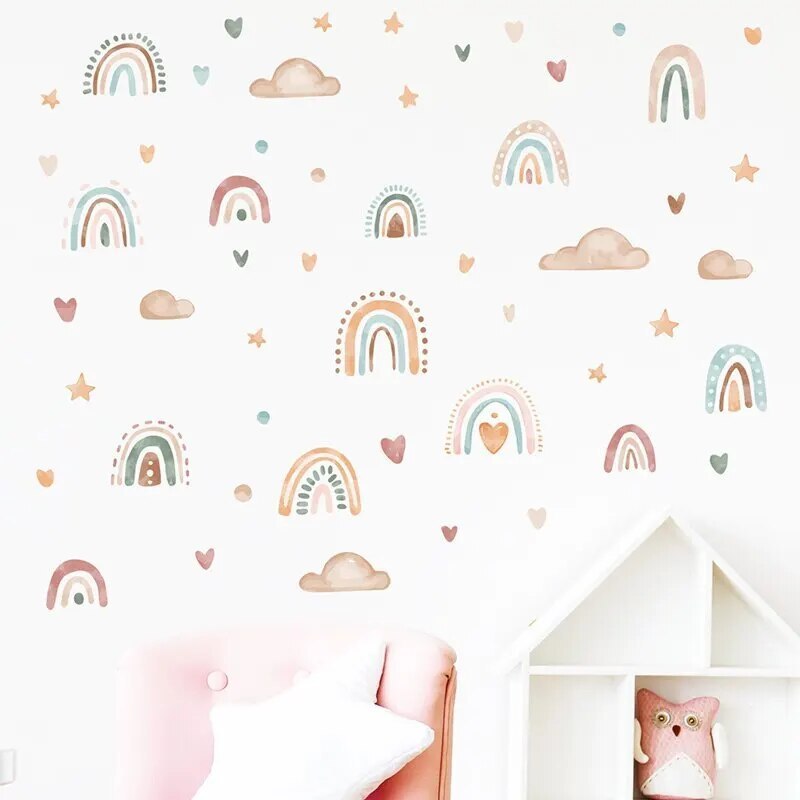 1PC Boho Colo Rainbow Cloud Star Wall Stickers for Waterproof Removable PVC Kids Room Kindergarten Home Decoration