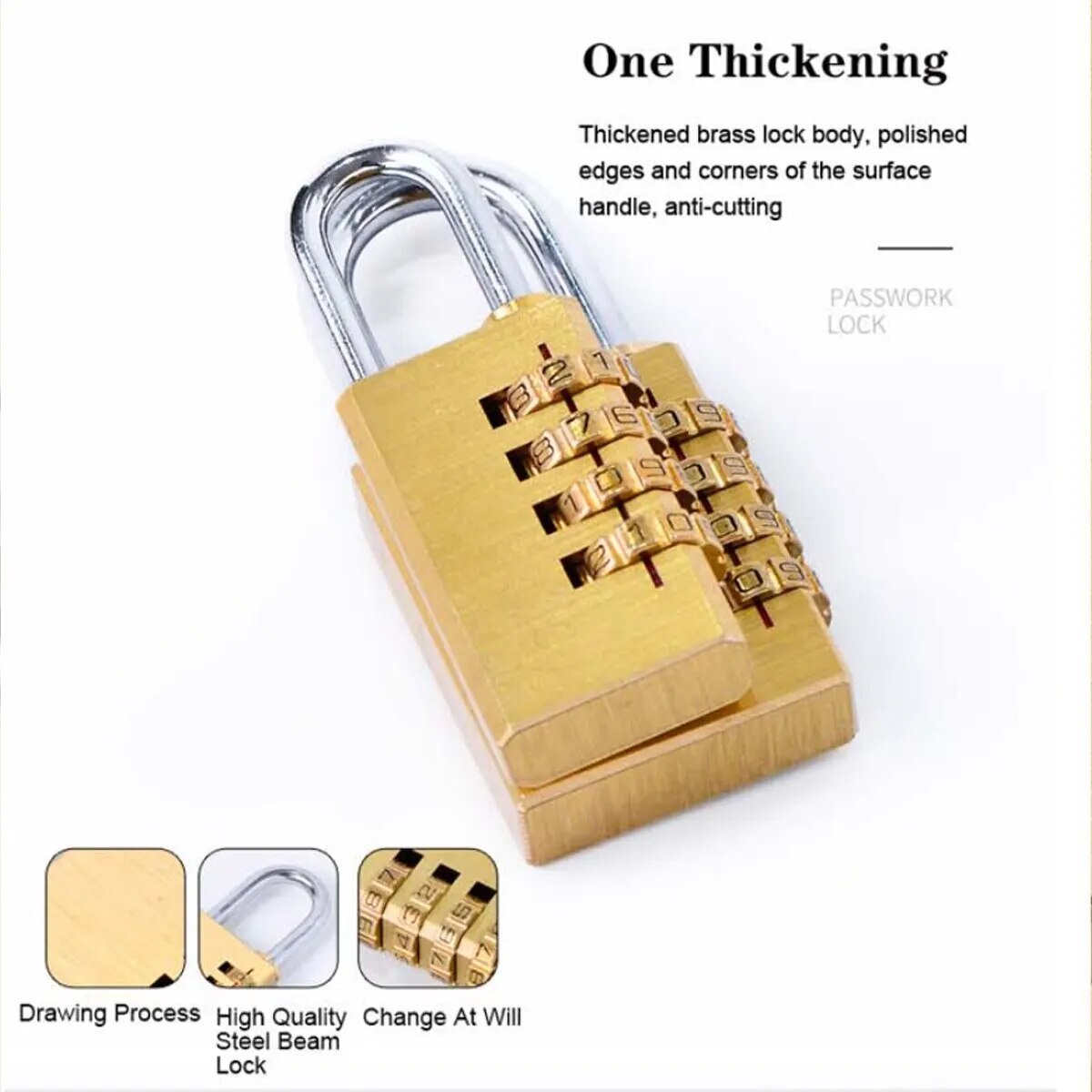 Brass Mini 3bit/4bit Digits Number Password Code Lock Combination Pad Lock Resettable For Travelling Luggage Easy to Carry