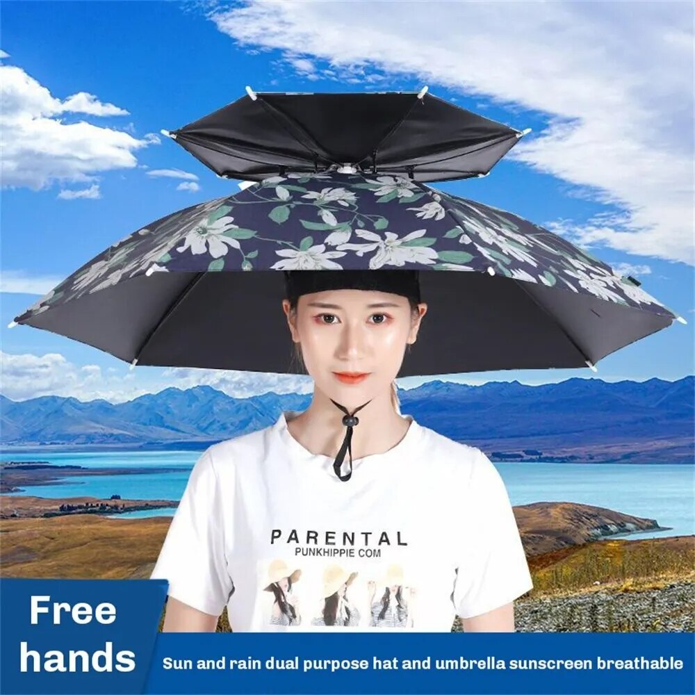 Portable Rain Umbrella Hat Foldable Outdoor Pesca Sun Shade Waterproof Camping Fishing Headwear Cap Beach Head Hats Beach Hats