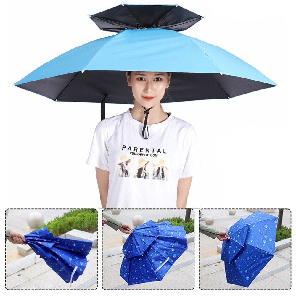 Portable Rain Umbrella Hat Foldable Outdoor Pesca Sun Shade Waterproof Camping Fishing Headwear Cap Beach Head Hats Beach Hats