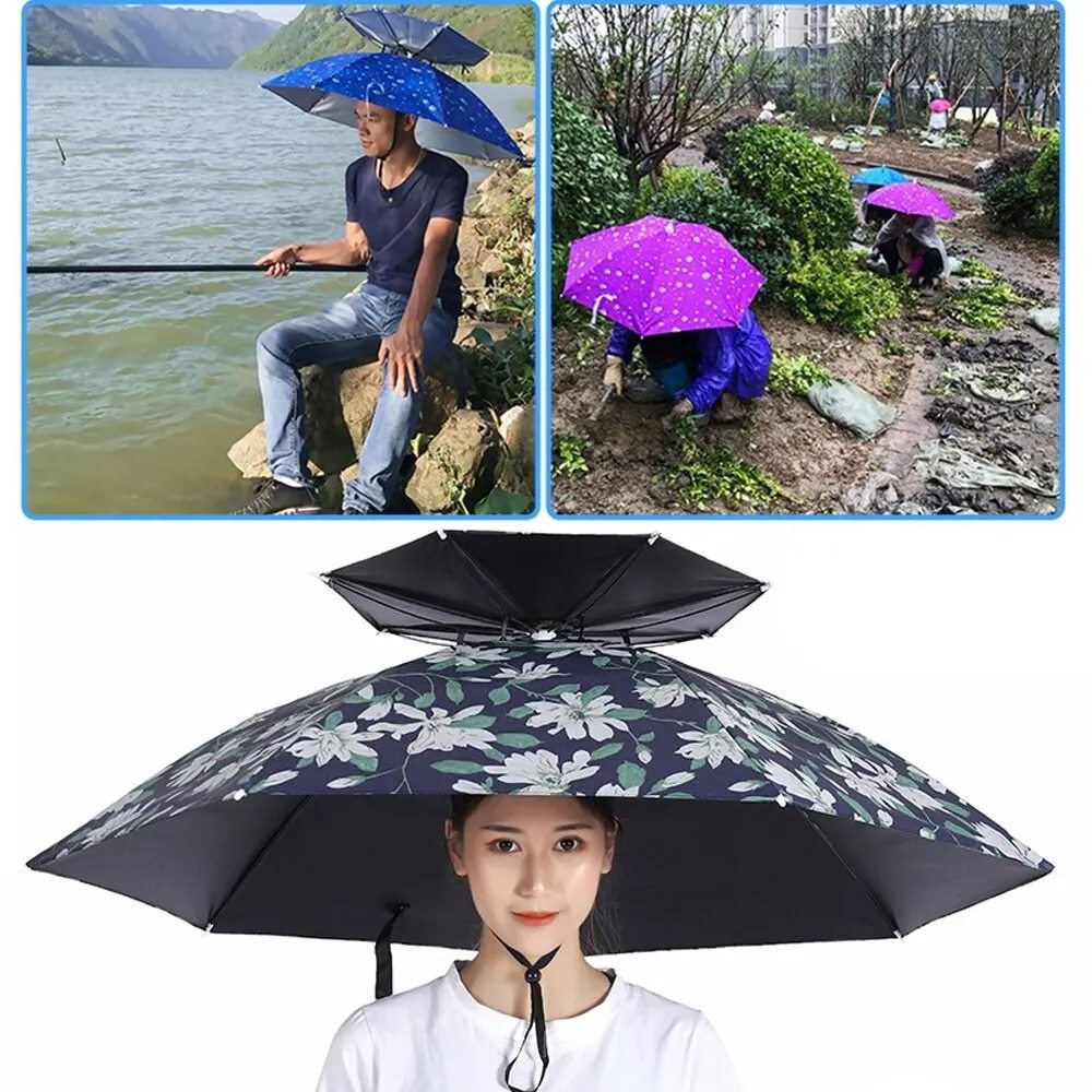 Portable Rain Umbrella Hat Foldable Outdoor Pesca Sun Shade Waterproof Camping Fishing Headwear Cap Beach Head Hats Beach Hats