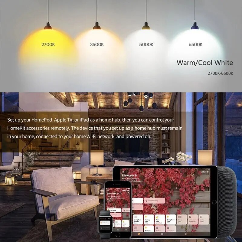 Homekit LED Smart Wifi Light Bulb E27 Lamp Multicoloured Dimmable LED Bulb with Siri Alexa Google SmartThings Alice HomeAssist