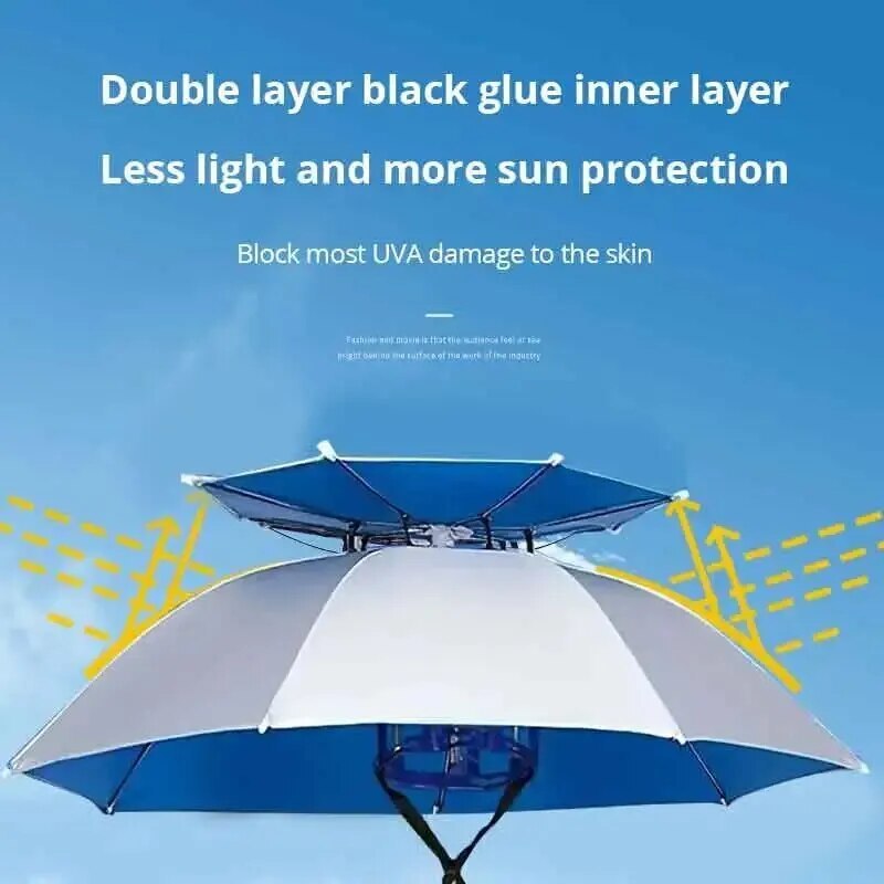 1pc Silver Double Layer Head Wearing Umbrella Cap, Outdoor Folding Umbrella for Men and Women Outdoor Tools