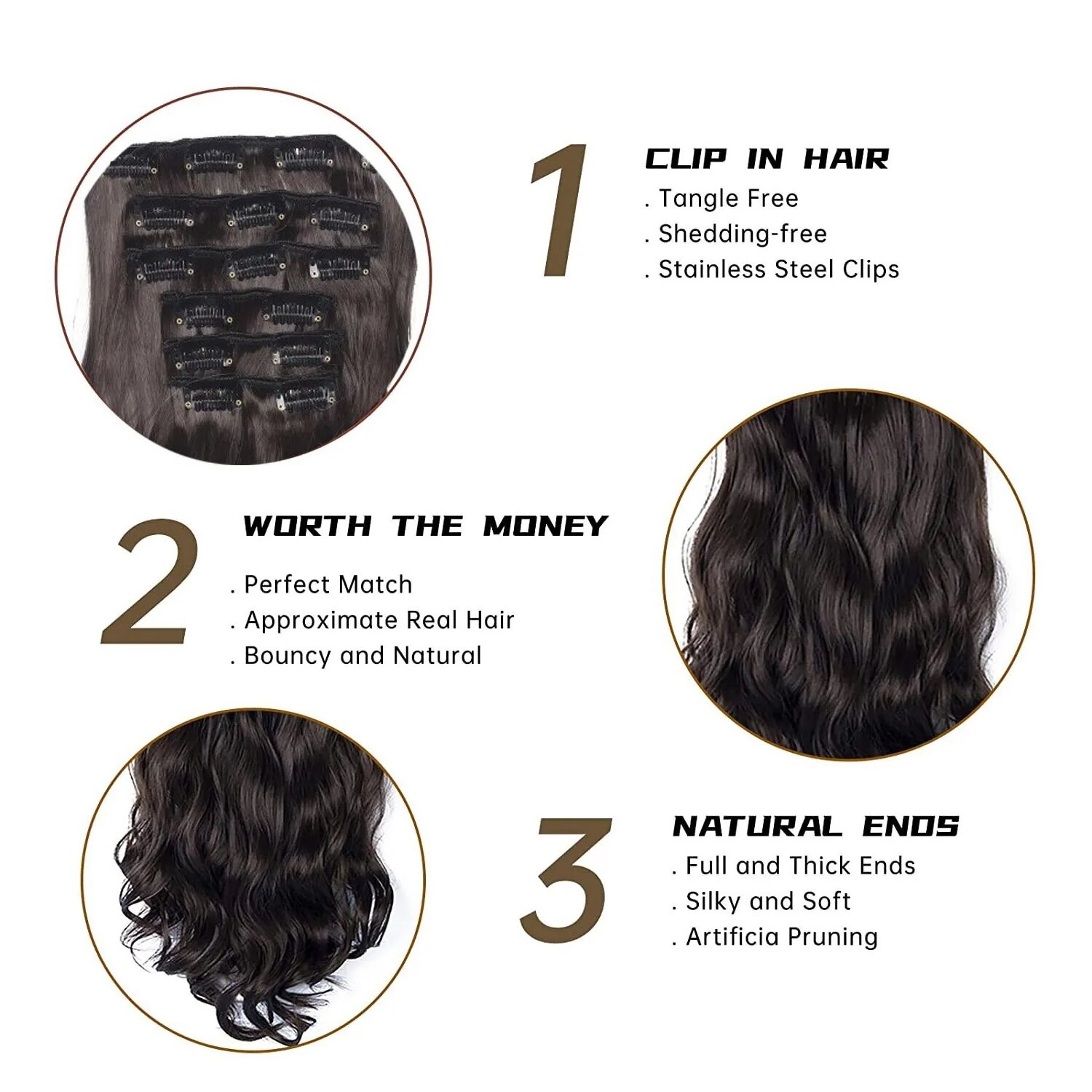 6 Pcs Long Soft Glam Waves Hairpieces Set Clip On Hair Extension Synthetic FiberDouble Weft Hair for Women