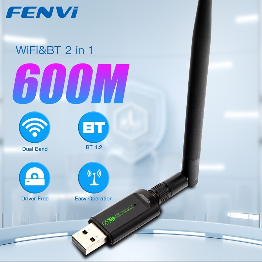 FENVI 600Mbps USB WiFi Adapter For Bluetooth 4.2 Dual Band 2.4G/5Ghz Wireless External Receiver RTL8821CU Dongle For Win 7/10/11