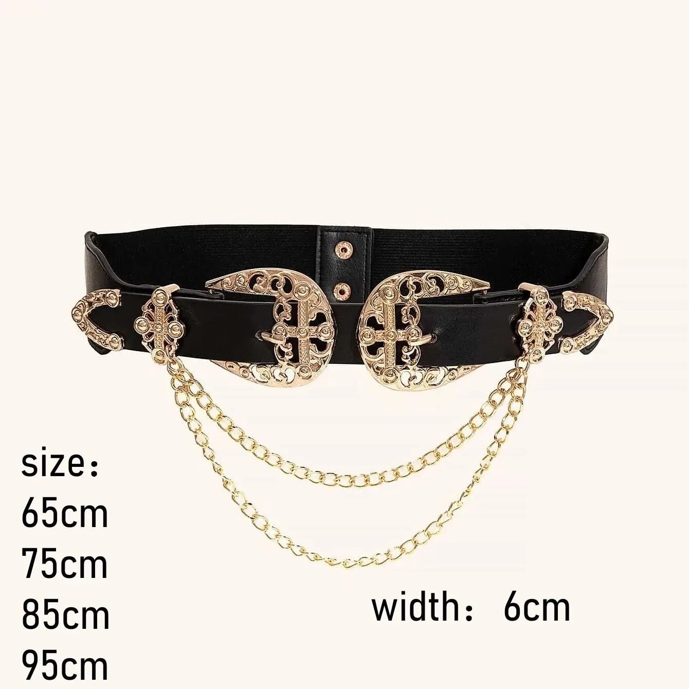 Wide Vintage Belt For Women Cowgirl Double Buckle Hollow Out Chain Detail Elastic Straps Retro Waist Belt For Women Dress Belt