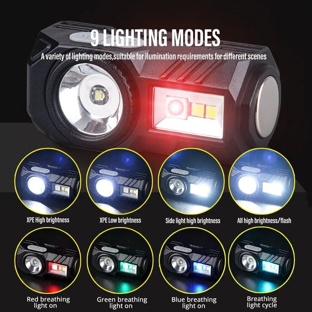 Mini LED Headlamp Motion Sensor Camping Fishing Lantern USB Rechargeable Headlight with Magnet Warning Lamp Cap Clip Lights